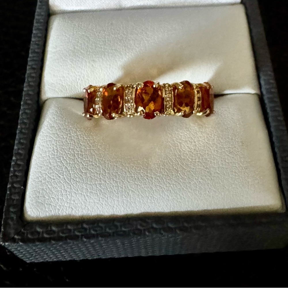 Oval Madeira Citrine with Champagne Diamond Accent. 18K Gold over Silver. Sz 7.